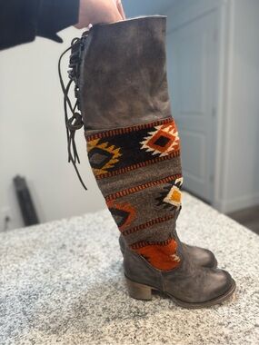 New Freebird Women's Serape tall leather boots in a stone